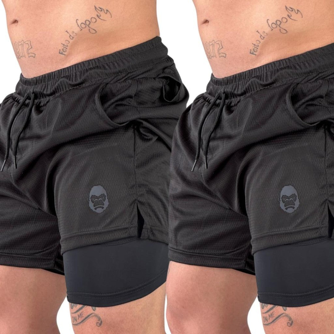 Kit 2 Shorts Kong Bermuda 2 em 1 Para Academia